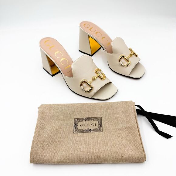 Gucci Shoes - Gucci Baby Horsebit Sandals White Leather Mules Block Heel EU 40 US 10